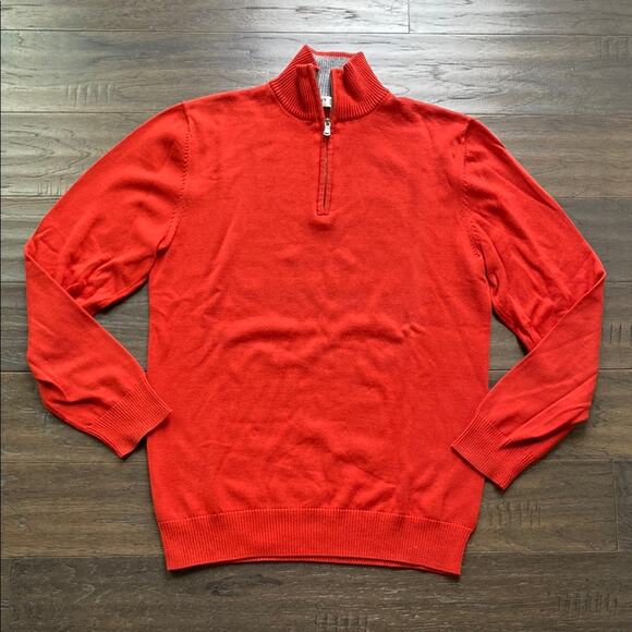 OLD NAVY Quarter Zip Sweater Mens Sz Medium Orange Classic Preppy Ribbed Hem - Picture 1 of 4
